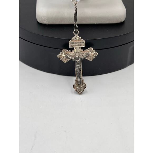 Rosary Sterling Crucifix Austrian Crystal 6mm Faceted Round Aurora Borealis Bead - Picture 2 of 15